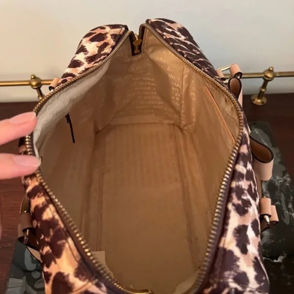 kate spade Brown and Tan Leopard-Print Bow Satchel - Picture 3 of 5